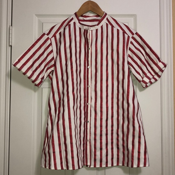 Zara Tops - Zara Red Metallic Stripe Ruffle Back Top